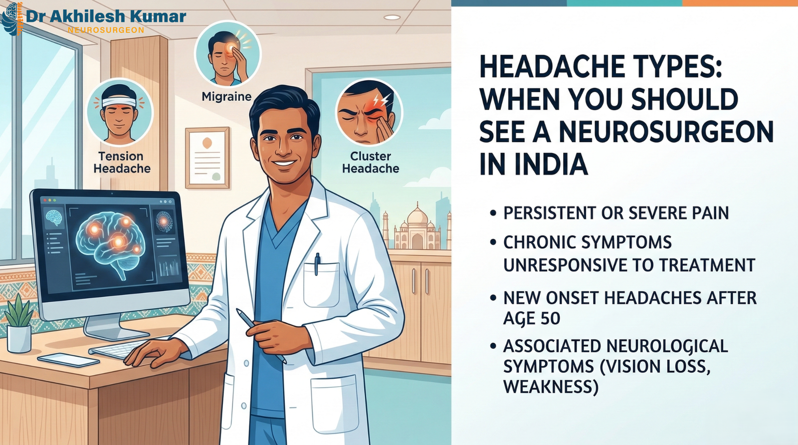 Different headache types diagram including migraine tension cluster and sinus headaches