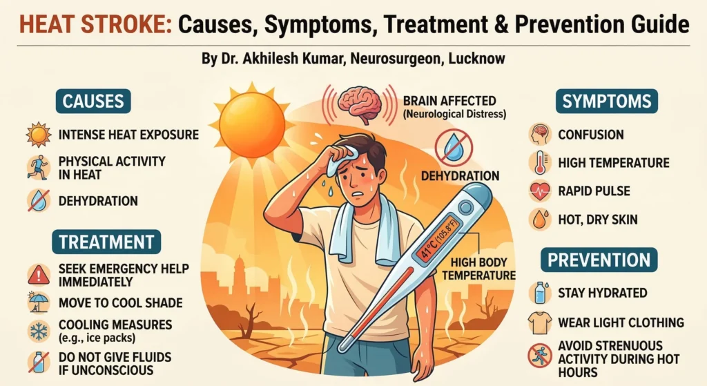 Heat stroke symptoms causes treatment and prevention guide by Dr Akhilesh Kumar neurosurgeon in Lucknow