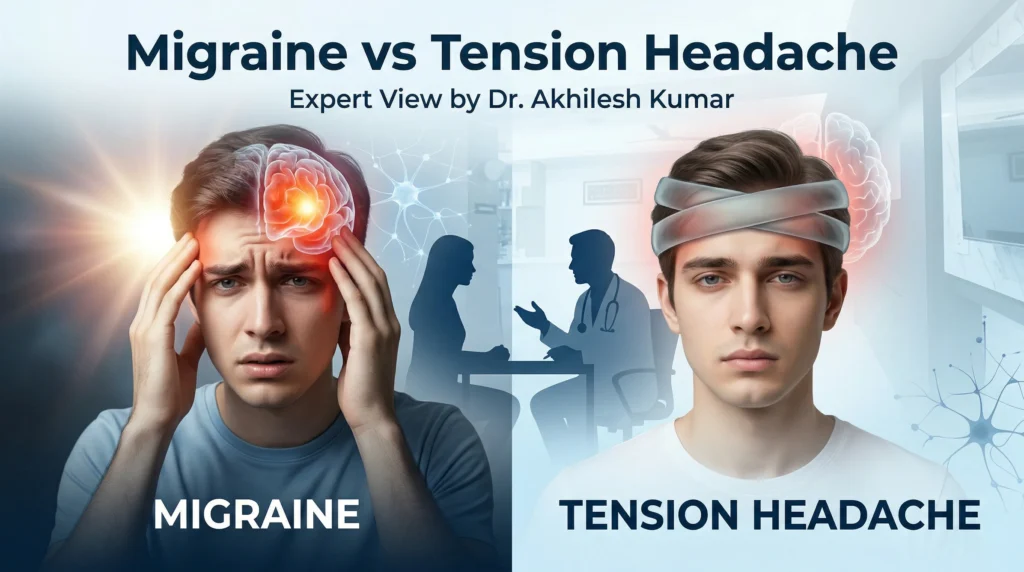 Migraine vs tension headache difference explained by Dr Akhilesh Kumar neurosurgeon in Lucknow